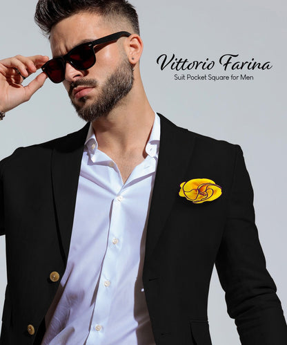 Vittorio Farina Round Satin Pocket Square with Embroidered Piping - Yellow and Purple - Pocket Square - Vittorio Farina