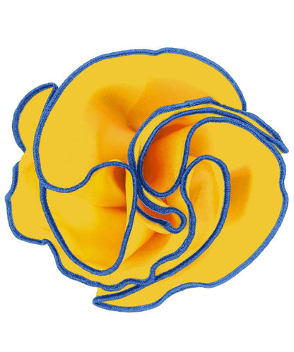 Vittorio Farina Round Satin Pocket Square with Embroidered Piping - Yellow and Royal - Pocket Square - Vittorio Farina