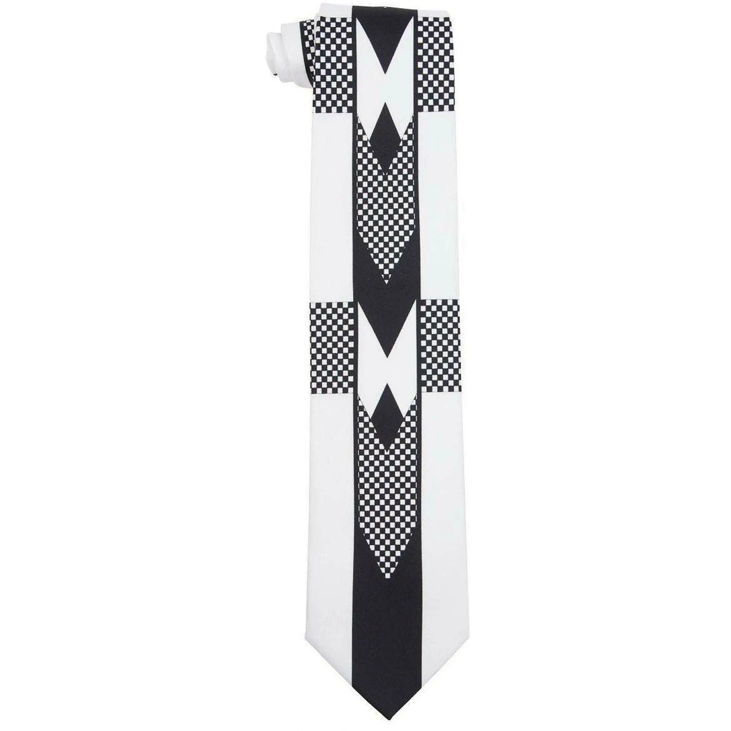 Vittorio Farina Tuxedo Design Satin Necktie & Pocket Square - White and Black - Necktie & Pocket Square - Vittorio Farina