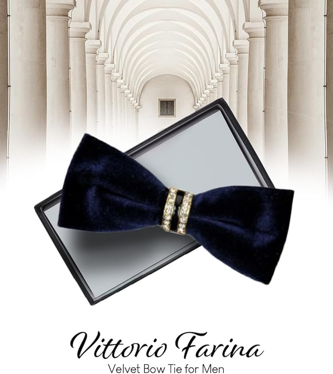 Vittorio Farina Velvet Bow Tie in Gift Box - Navy Blue - Bow Tie - Vittorio Farina