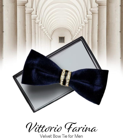Vittorio Farina Velvet Bow Tie in Gift Box - Navy Blue - Bow Tie - Vittorio Farina