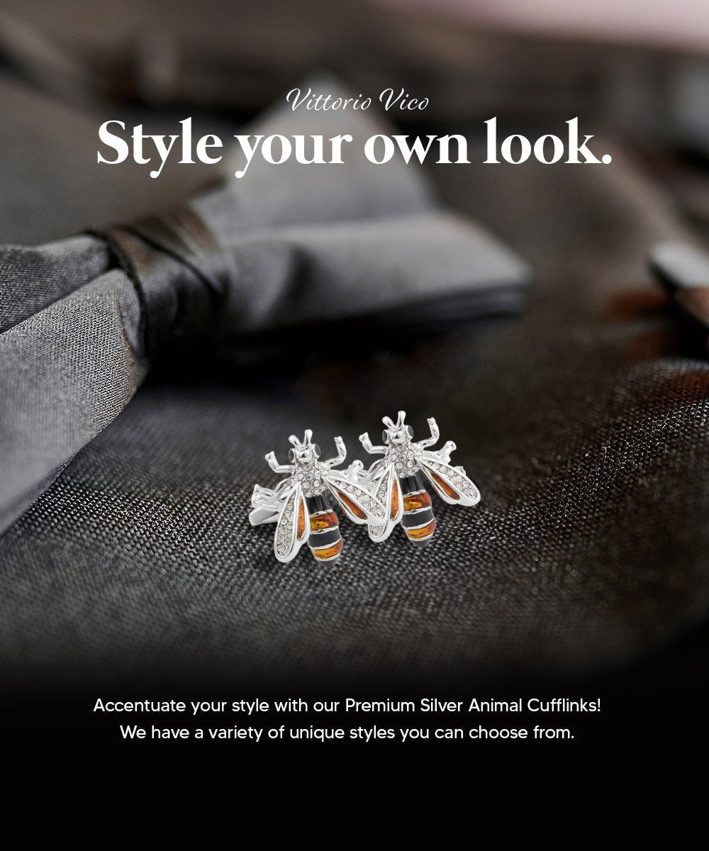 Vittorio Vico Animal Themed Cufflinks in Gift Box: CL36XX Series - Black and Gold Bee - Cufflinks - Vittorio Vico