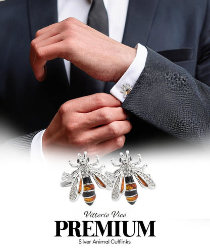 Vittorio Vico Animal Themed Cufflinks in Gift Box: CL36XX Series - Black and Gold Bee - Cufflinks - Vittorio Vico