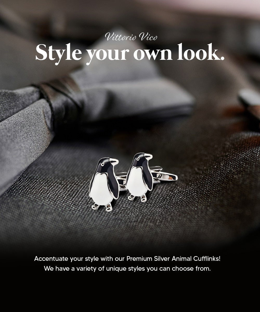 Vittorio Vico Animal Themed Cufflinks in Gift Box: CL36XX Series - Black and White Penguin - Cufflinks - Vittorio Vico