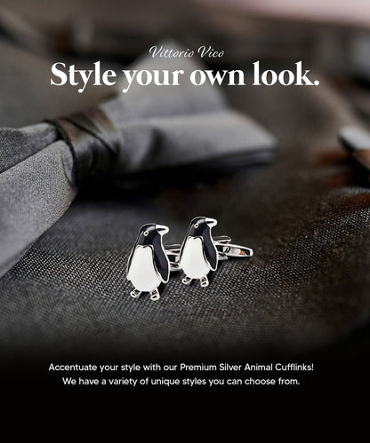 Vittorio Vico Animal Themed Cufflinks in Gift Box: CL36XX Series - Black and White Penguin - Cufflinks - Vittorio Vico