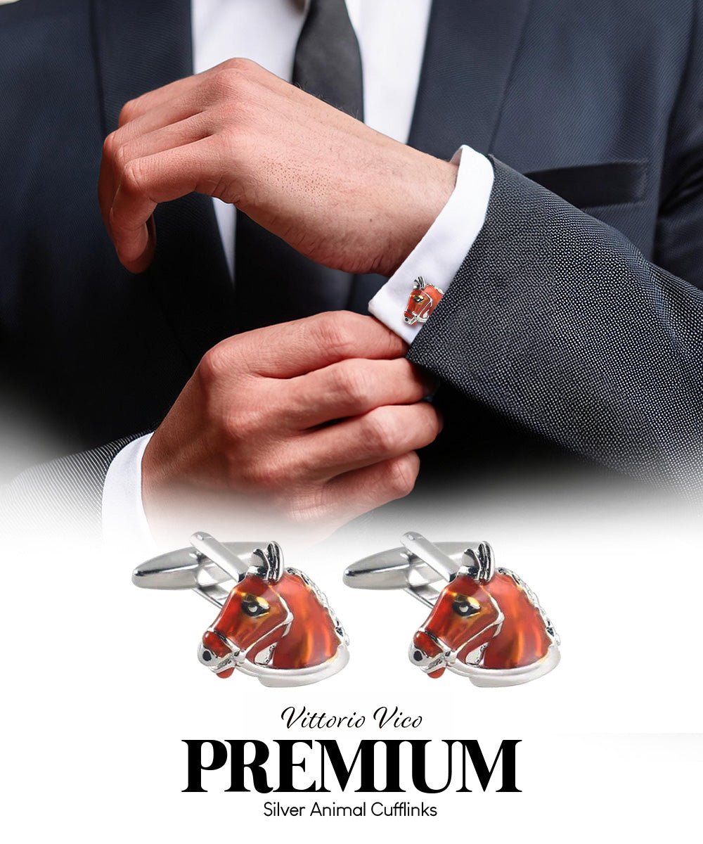 Vittorio Vico Animal Themed Cufflinks in Gift Box: CL36XX Series - Brown Horse Head - Cufflinks - Vittorio Vico