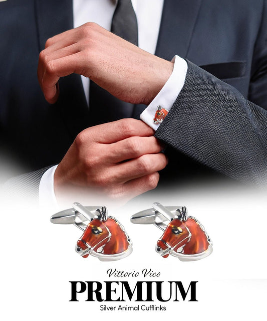 Vittorio Vico Animal Themed Cufflinks in Gift Box: CL36XX Series - Brown Horse Head - Cufflinks - Vittorio Vico