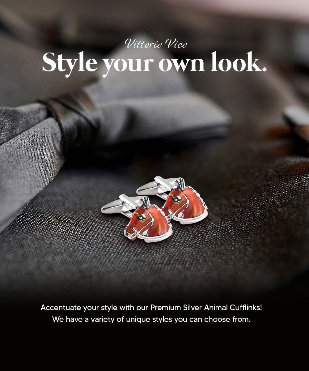 Vittorio Vico Animal Themed Cufflinks in Gift Box: CL36XX Series - Brown Horse Head - Cufflinks - Vittorio Vico