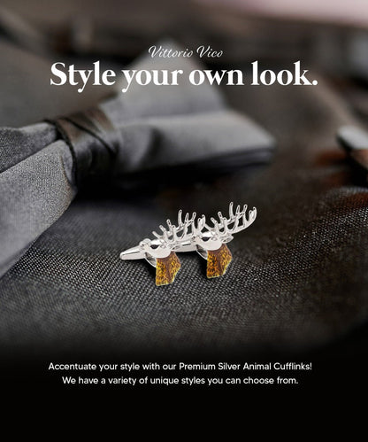 Vittorio Vico Animal Themed Cufflinks in Gift Box: CL36XX Series - Gold Elk Head - Cufflinks - Vittorio Vico