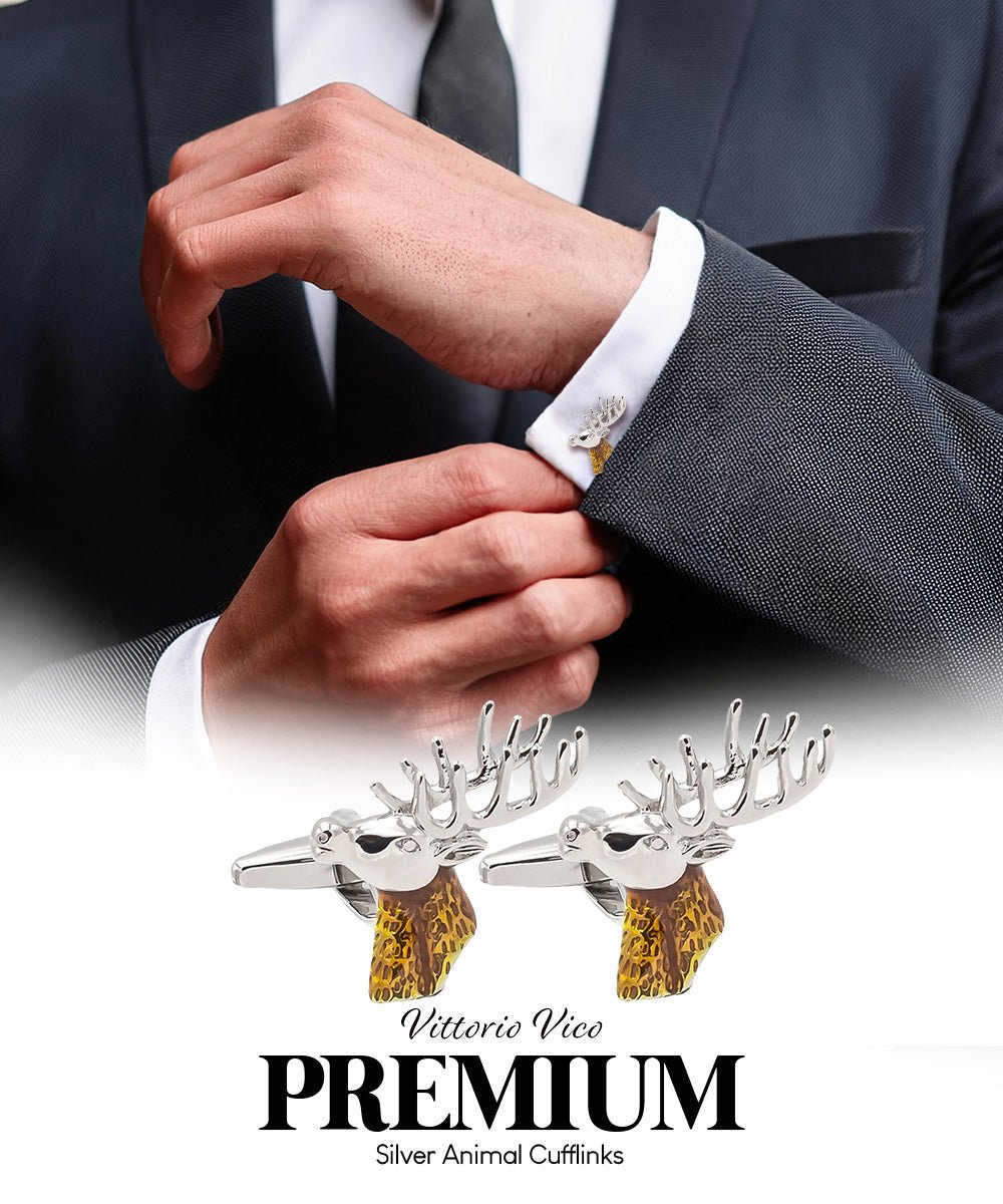 Vittorio Vico Animal Themed Cufflinks in Gift Box: CL36XX Series - Gold Elk Head - Cufflinks - Vittorio Vico