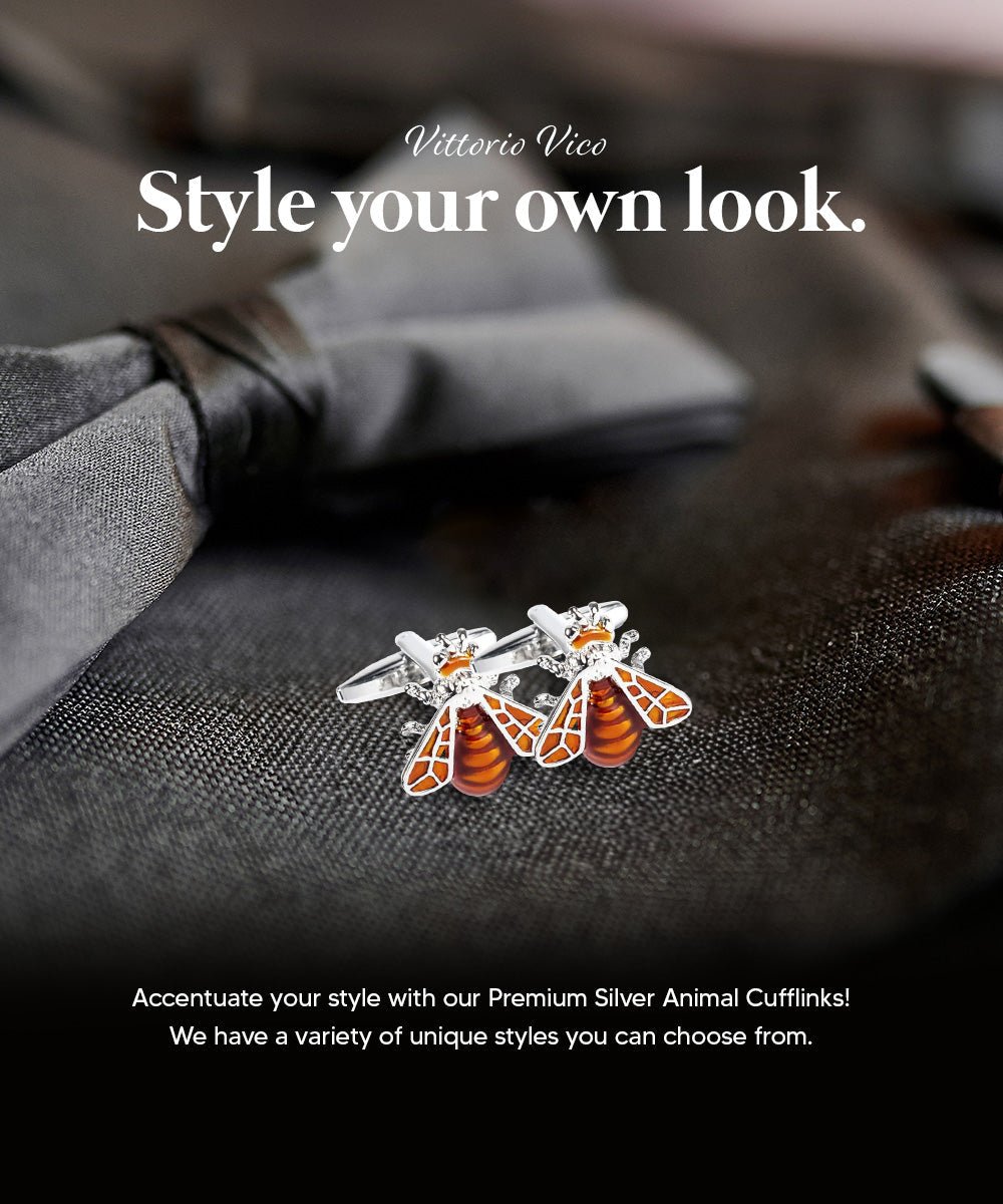 Vittorio Vico Animal Themed Cufflinks in Gift Box: CL36XX Series - Orange Bee - Cufflinks - Vittorio Vico
