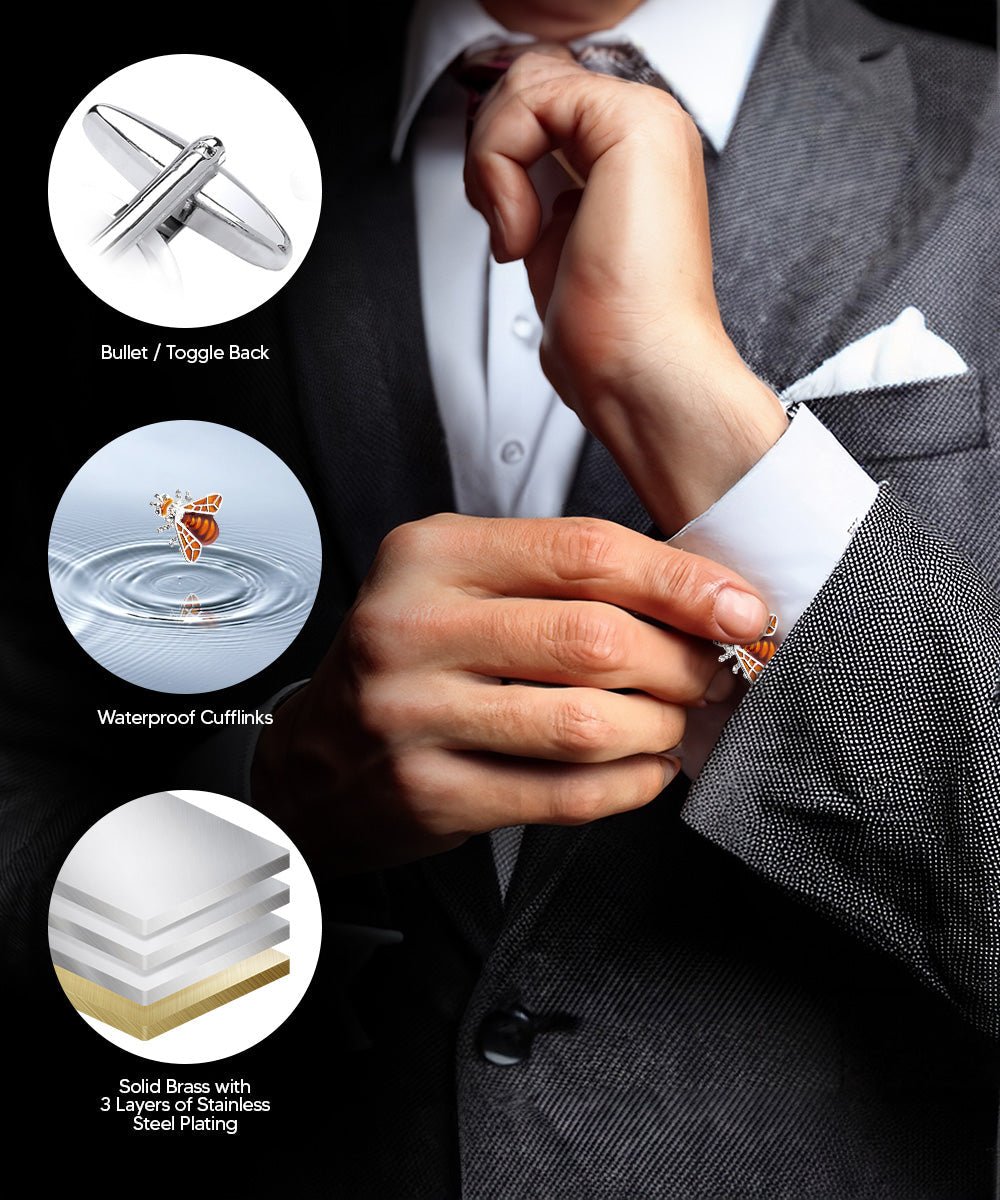 Vittorio Vico Animal Themed Cufflinks in Gift Box: CL36XX Series - Orange Bee - Cufflinks - Vittorio Vico