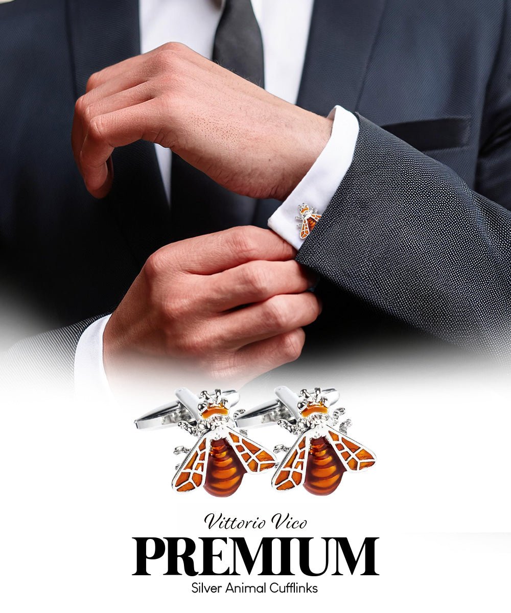 Vittorio Vico Animal Themed Cufflinks in Gift Box: CL36XX Series - Orange Bee - Cufflinks - Vittorio Vico