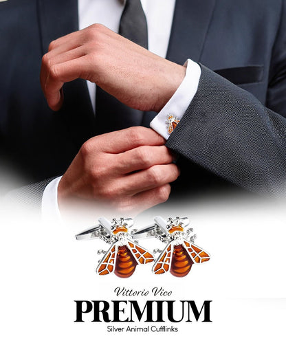 Vittorio Vico Animal Themed Cufflinks in Gift Box: CL36XX Series - Orange Bee - Cufflinks - Vittorio Vico