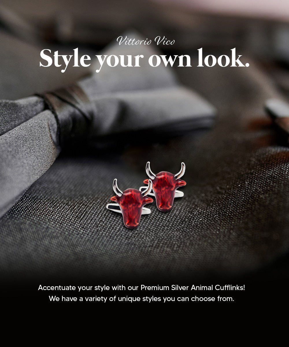 Vittorio Vico Animal Themed Cufflinks in Gift Box: CL36XX Series - Red Bull Head - Cufflinks - Vittorio Vico