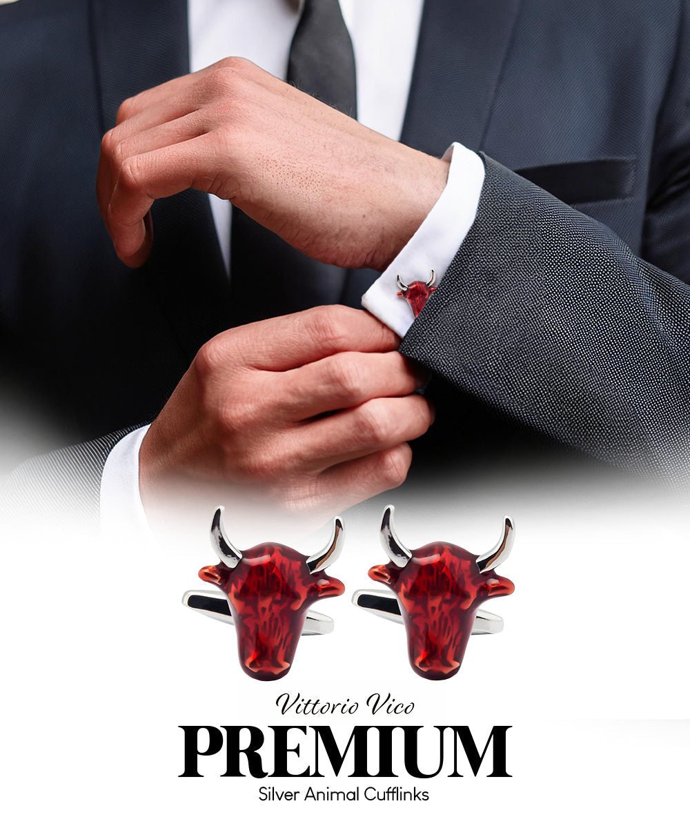Vittorio Vico Animal Themed Cufflinks in Gift Box: CL36XX Series - Red Bull Head - Cufflinks - Vittorio Vico