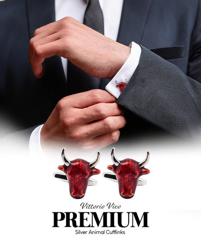 Vittorio Vico Animal Themed Cufflinks in Gift Box: CL36XX Series - Red Bull Head - Cufflinks - Vittorio Vico