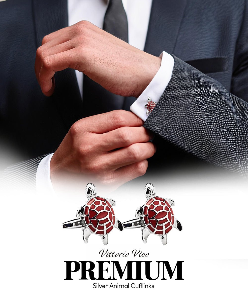 Vittorio Vico Animal Themed Cufflinks in Gift Box: CL36XX Series - Red Turtle - Cufflinks - Vittorio Vico