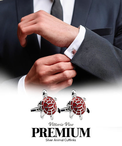 Vittorio Vico Animal Themed Cufflinks in Gift Box: CL36XX Series - Red Turtle - Cufflinks - Vittorio Vico