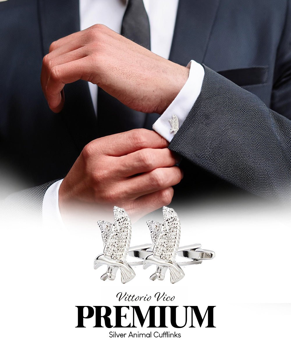 Vittorio Vico Animal Themed Cufflinks in Gift Box: CL36XX Series - Silver Eagle - Cufflinks - Vittorio Vico