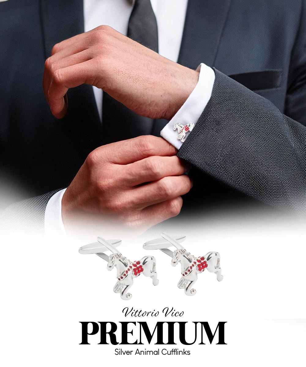 Vittorio Vico Animal Themed Cufflinks in Gift Box: CL36XX Series - Silver Racing Horse - Cufflinks - Vittorio Vico
