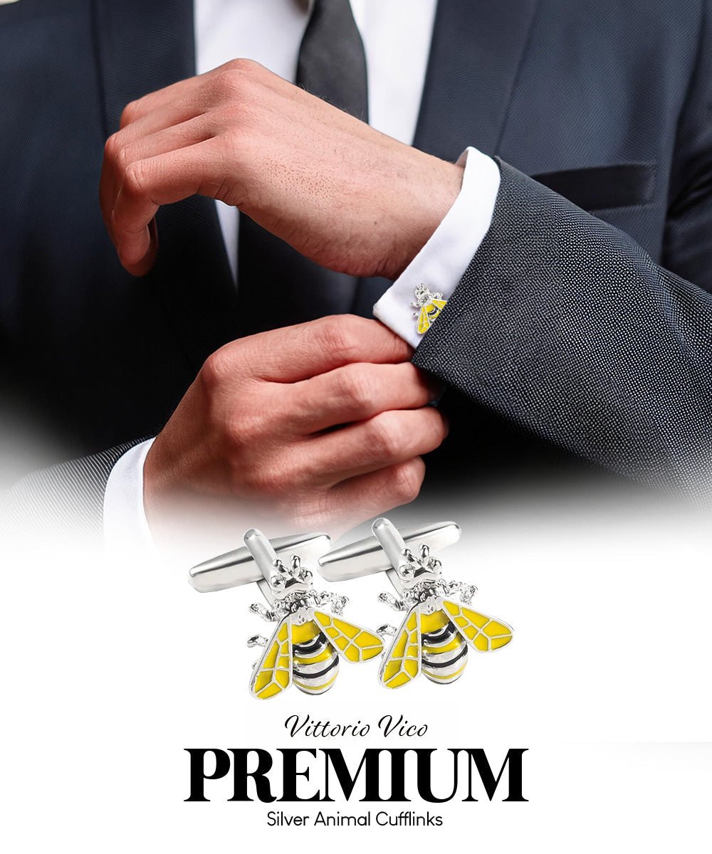 Vittorio Vico Animal Themed Cufflinks in Gift Box: CL36XX Series - Yellow Bee - Cufflinks - Vittorio Vico