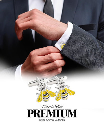 Vittorio Vico Animal Themed Cufflinks in Gift Box: CL36XX Series - Yellow Bee - Cufflinks - Vittorio Vico