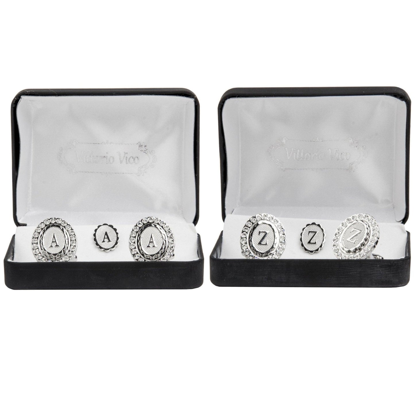 Vittorio Vico Bling Initial Cufflinks & Tie Tack Set in Gift Box - Gold - Initial Cufflinks - Vittorio Vico