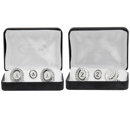 Vittorio Vico Bling Initial Cufflinks & Tie Tack Set in Gift Box - Gold - Initial Cufflinks - Vittorio Vico