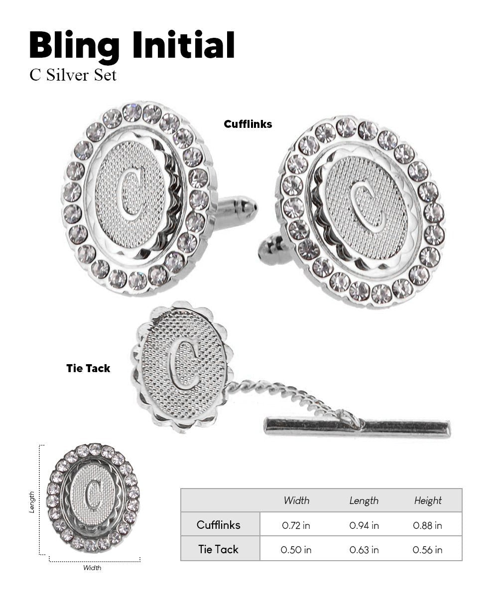 Vittorio Vico Bling Initial Cufflinks & Tie Tack Set in Gift Box - Gold - Initial Cufflinks - Vittorio Vico