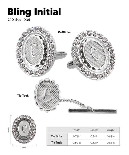 Vittorio Vico Bling Initial Cufflinks & Tie Tack Set in Gift Box - Gold - Initial Cufflinks - Vittorio Vico