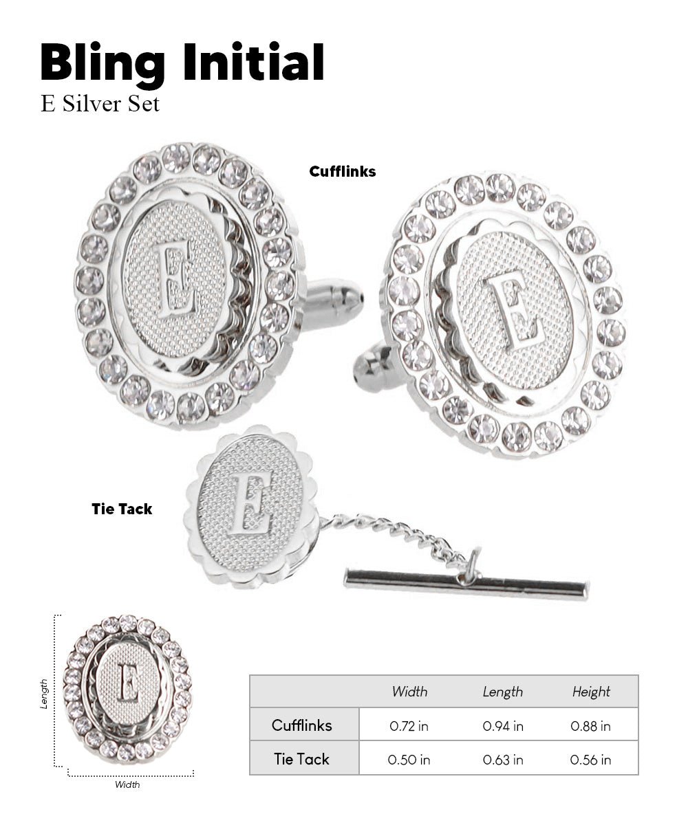 Vittorio Vico Bling Initial Cufflinks & Tie Tack Set in Gift Box - Silver - Initial Cufflinks - Vittorio Vico