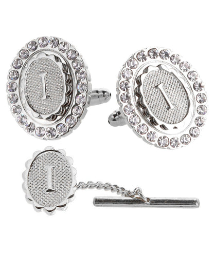 Vittorio Vico Bling Initial Cufflinks & Tie Tack Set in Gift Box - Silver - Initial Cufflinks - Vittorio Vico