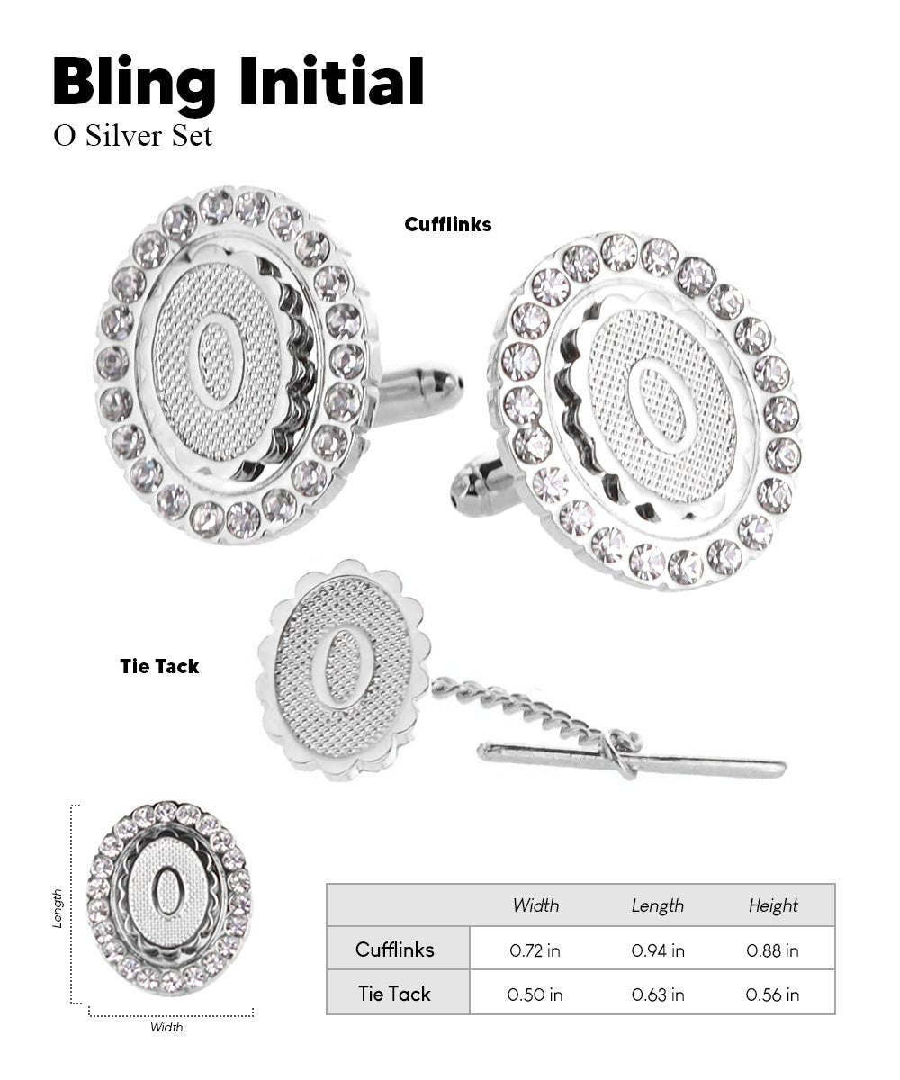 Vittorio Vico Bling Initial Cufflinks & Tie Tack Set in Gift Box - Silver - Initial Cufflinks - Vittorio Vico