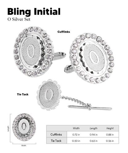 Vittorio Vico Bling Initial Cufflinks & Tie Tack Set in Gift Box - Silver - Initial Cufflinks - Vittorio Vico