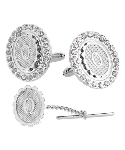 Vittorio Vico Bling Initial Cufflinks & Tie Tack Set in Gift Box - Silver - Initial Cufflinks - Vittorio Vico