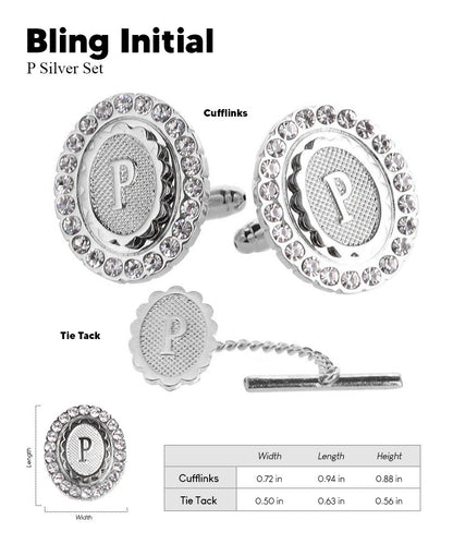 Vittorio Vico Bling Initial Cufflinks & Tie Tack Set in Gift Box - Silver - Initial Cufflinks - Vittorio Vico