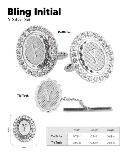 Vittorio Vico Bling Initial Cufflinks & Tie Tack Set in Gift Box - Silver - Initial Cufflinks - Vittorio Vico