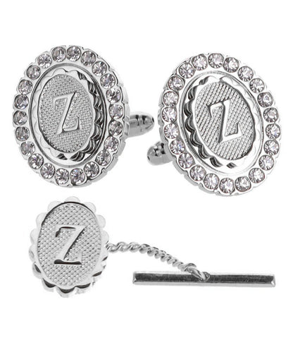 Vittorio Vico Bling Initial Cufflinks & Tie Tack Set in Gift Box - Silver - Initial Cufflinks - Vittorio Vico