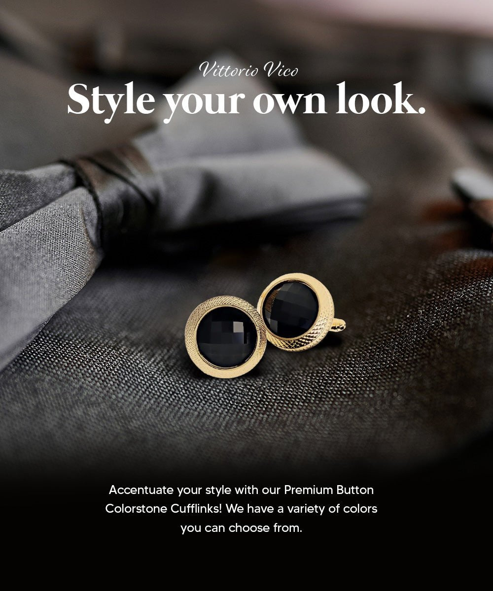 Vittorio Vico Button Colorstone Cufflinks: CL18XX Series - Black and Gold - Cufflinks - Vittorio Vico