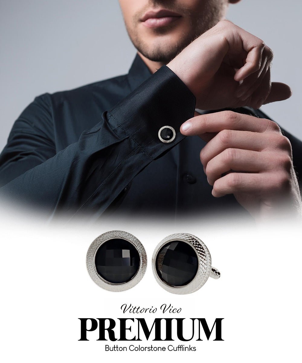 Vittorio Vico Button Colorstone Cufflinks: CL18XX Series - Black and Gold - Cufflinks - Vittorio Vico