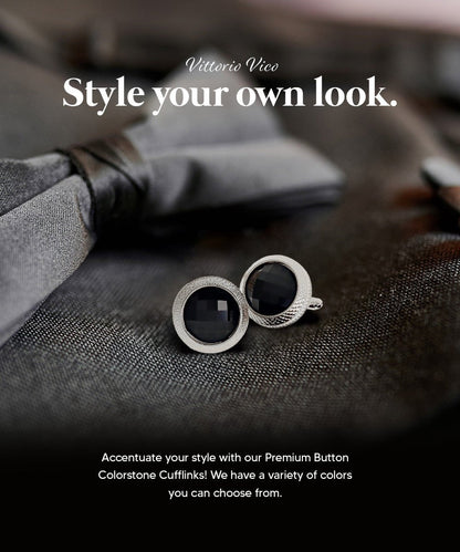 Vittorio Vico Button Colorstone Cufflinks: CL18XX Series - Black and Silver - Cufflinks - Vittorio Vico