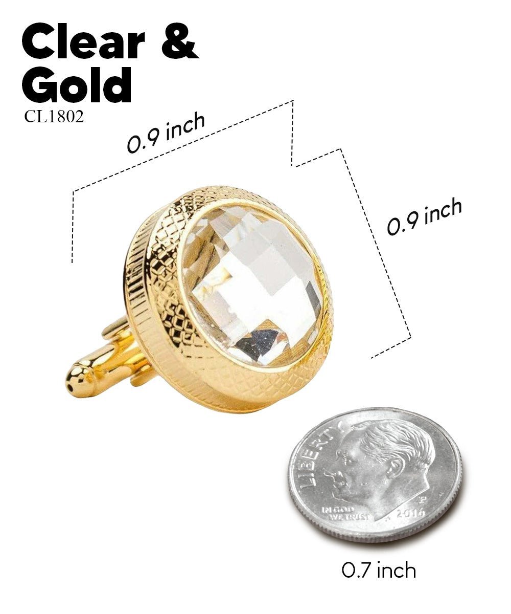 Vittorio Vico Button Colorstone Cufflinks: CL18XX Series - Clear and Gold - Cufflinks - Vittorio Vico
