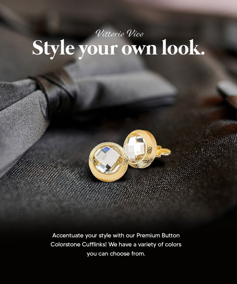 Vittorio Vico Button Colorstone Cufflinks: CL18XX Series - Black and Silver - Cufflinks - Vittorio Vico