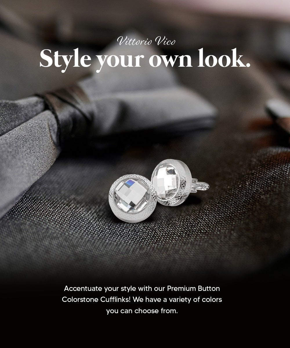 Vittorio Vico Button Colorstone Cufflinks: CL18XX Series - Clear and Gold - Cufflinks - Vittorio Vico
