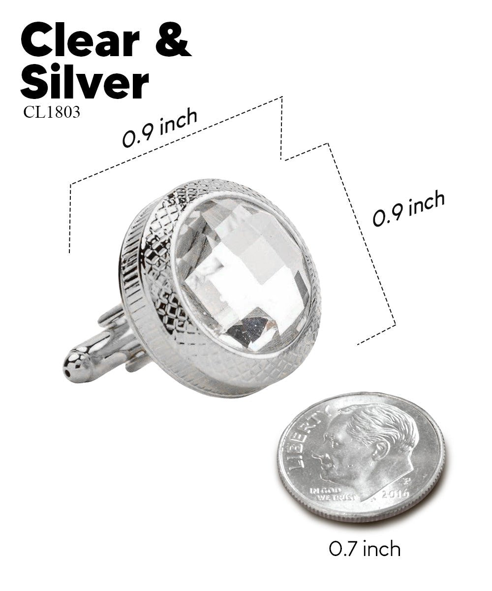 Vittorio Vico Button Colorstone Cufflinks: CL18XX Series - Clear and Silver - Cufflinks - Vittorio Vico