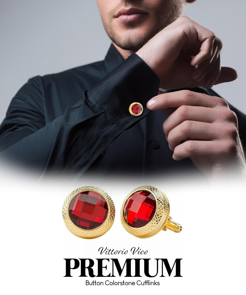 Vittorio Vico Button Colorstone Cufflinks: CL18XX Series - Clear and Gold - Cufflinks - Vittorio Vico