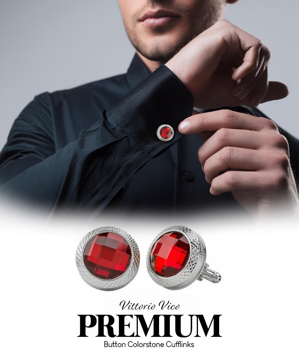 Vittorio Vico Button Colorstone Cufflinks: CL18XX Series - Red and Gold - Cufflinks - Vittorio Vico