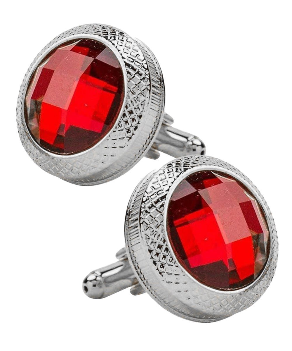 Vittorio Vico Button Colorstone Cufflinks: CL18XX Series - Red and Silver - Cufflinks - Vittorio Vico