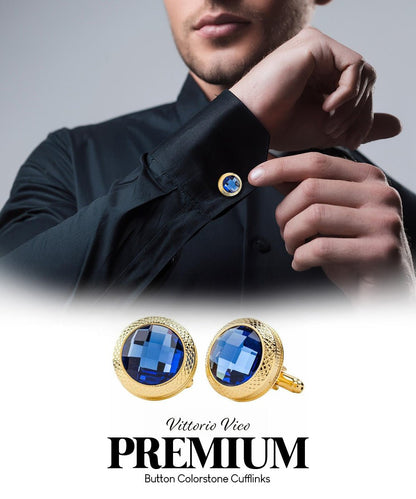 Vittorio Vico Button Colorstone Cufflinks: CL18XX Series - Red and Silver - Cufflinks - Vittorio Vico